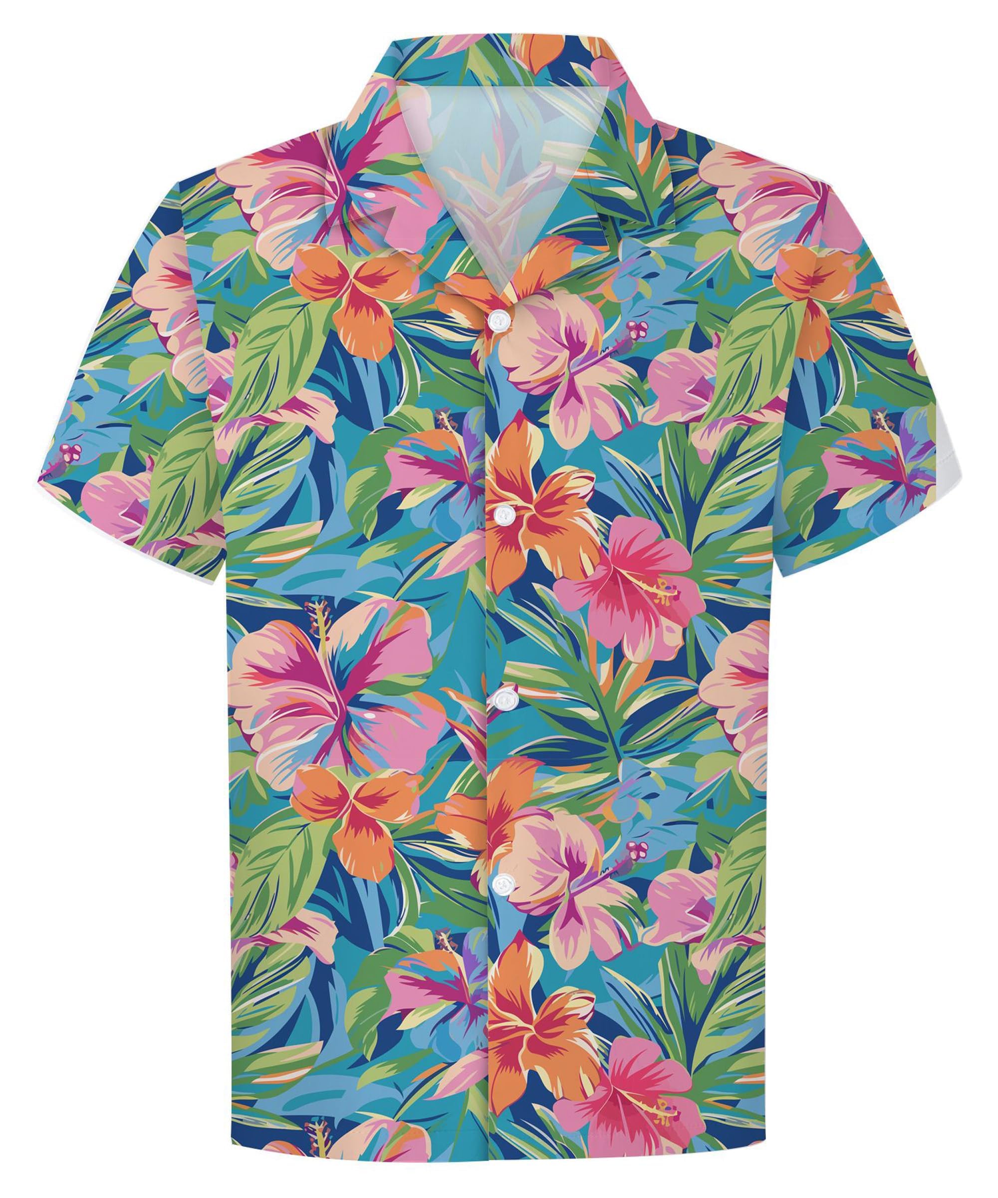 Cromoncent Hawaiian Shirt for Boy&amp;Men Short Sleeve Cuban Collar Tropical Holiday Summer Beach Shirts