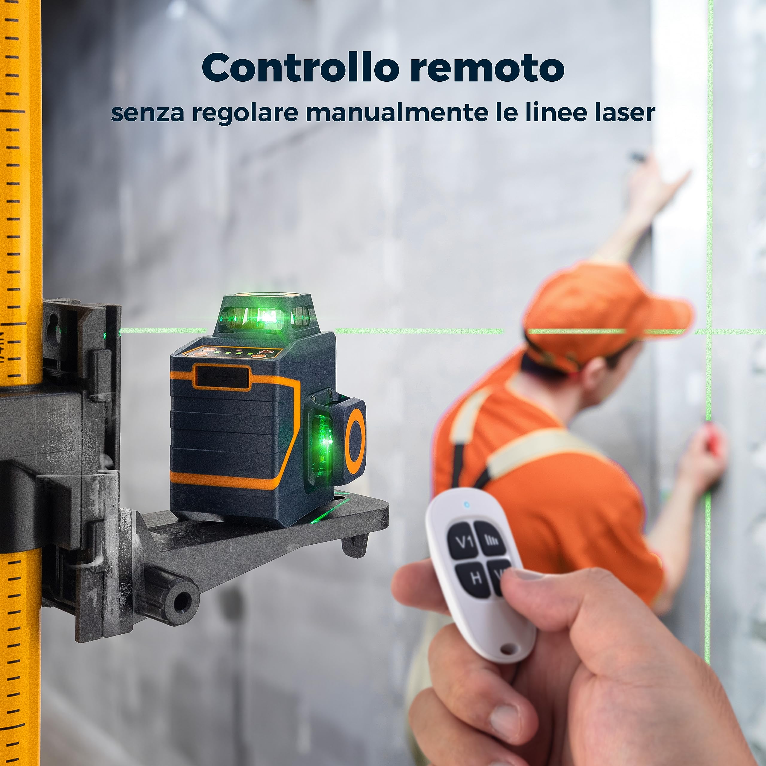 Livella Laser Autolivellante, CIGMAN 3 x 360° Verde, Gamma di Lavoro: 30M, Laser Autolivellante con Batteria al Litio Ricaricabile e telecomando, Luminosità Regolabile CM701SE