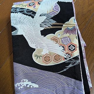 正絹鶴と和柄の着物生地(留袖と絞り) 半幅帯