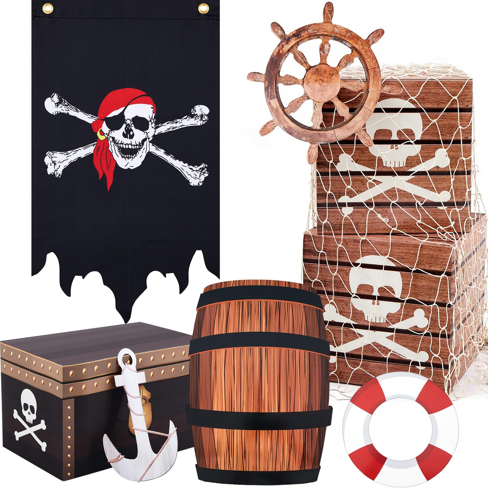 Photo 1 of DoubleFill 9 Pcs Pirate Party Decorations, Treasure Chest Boxes Theme Set