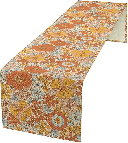 Miniatura 2 de Camino de mesa floral retro, estilo hippie de los años 70, estampado de flores, para vacaciones, hogar, picnic, fiesta, boda, bufé, comedor, cocina,
