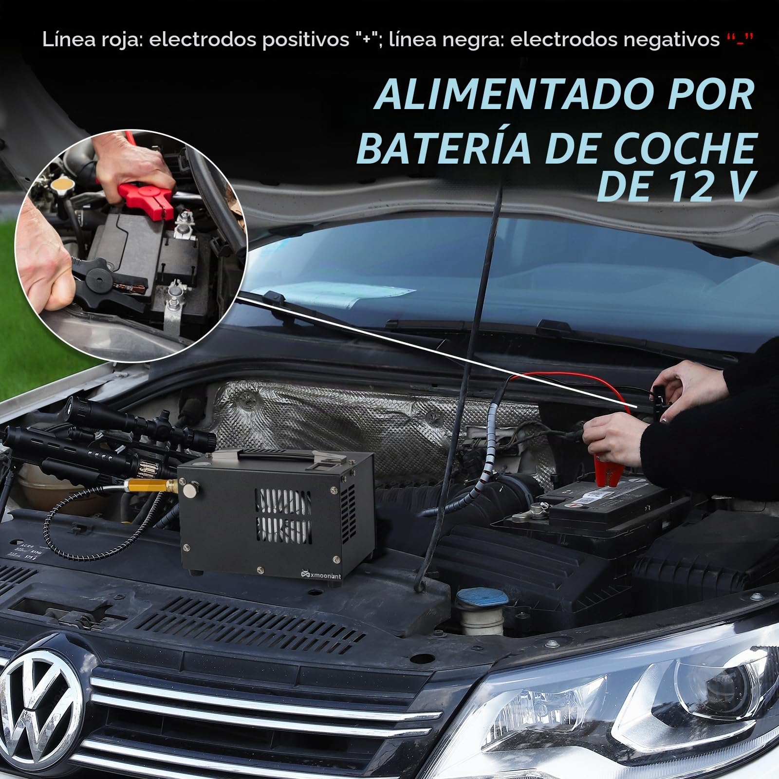 Mxmoonant 300bar / 4500psi / 30mpa Pcp Compresor de Aire, para Airsoft, Pistolas de Paintball, Coche, Alimentado por Automóvil Doméstico DC12V o 220V AC | Sin aceite y agua, pantalla de temperatura, compacto, para PCP/Airsoft/Paintball