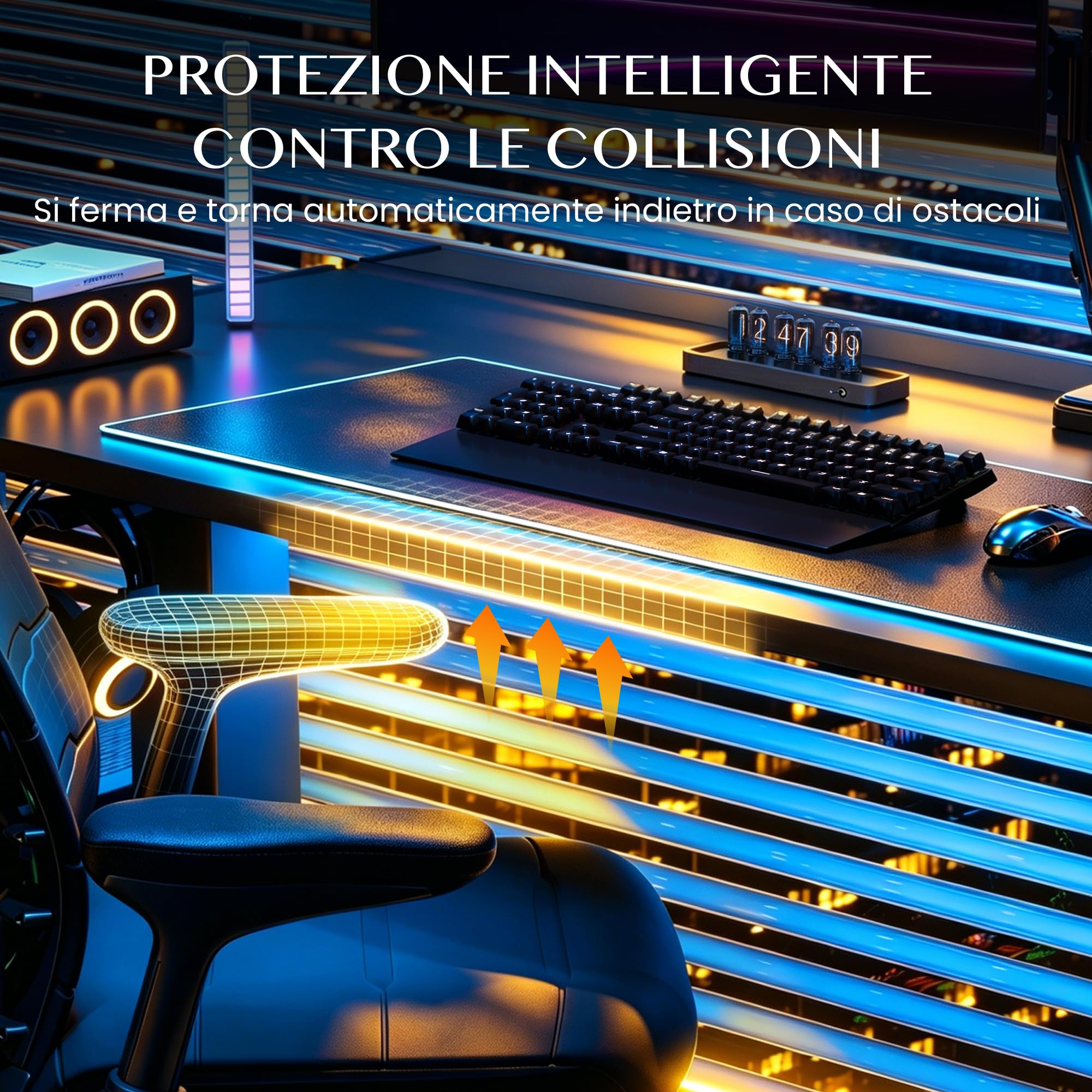 FLEXISPOT Scrivania Gaming Regolabile in Altezza 120x70 cm, Doppio Motore, Illuminazione LED, Gestione Cavi, Portata 120 kg, Piano a 5 Strati, Nero