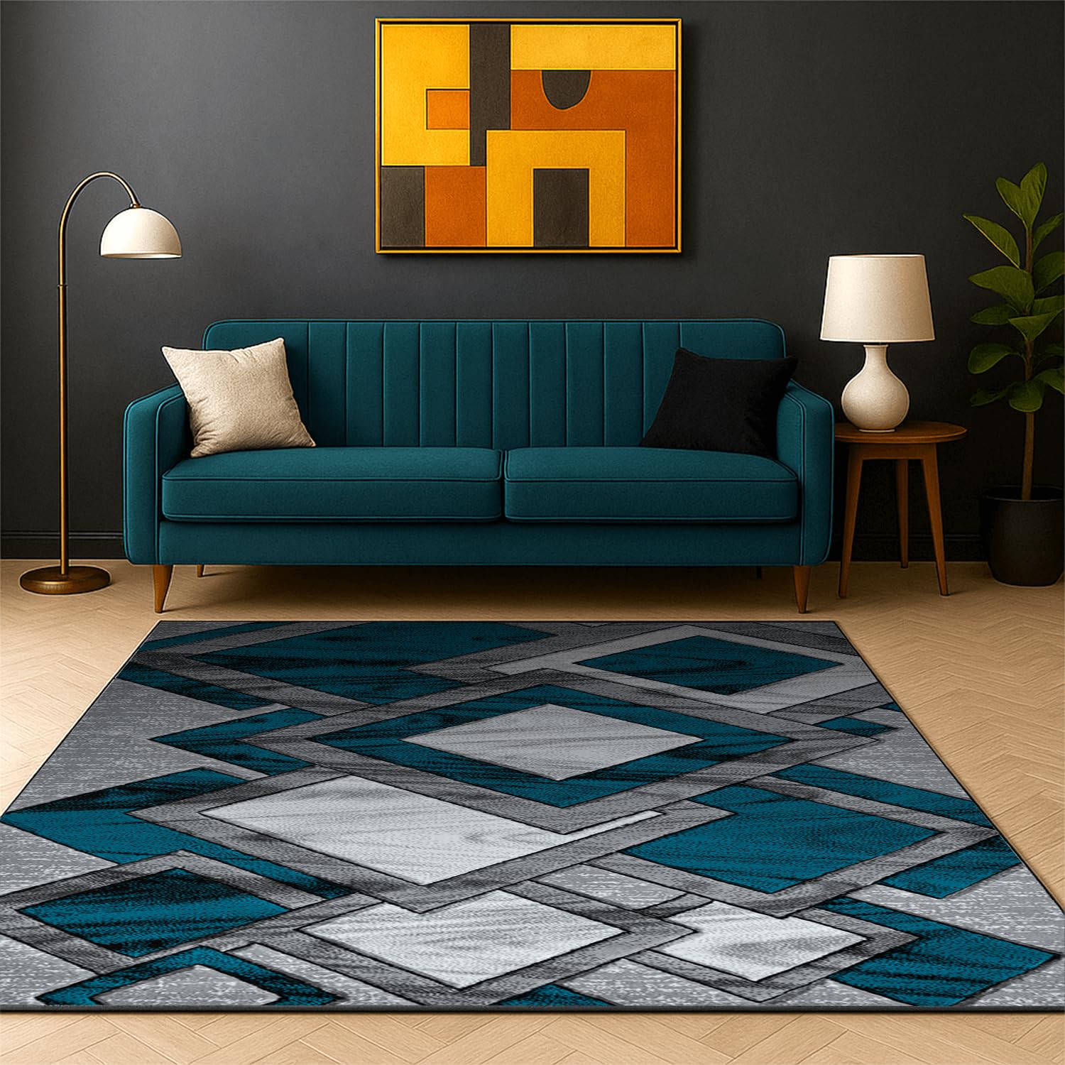 Rugs Inn Dazzling Diamond Area Rug - Large Soft Carpet Washable Non-Slip Soft Modern Indoor Shaggy Floor Rug for Living Room, Bedroom, Hallway, Lounge (Teal, 160x230cm)