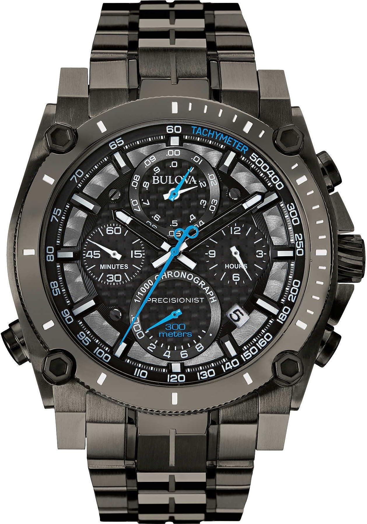 Bulova Men's Icon High Precision Quartz Chronograph Watch, Curved Mineral Crystal, 300m Water Resistant, Continuous Sweeping Secondhand, Luminous Markers