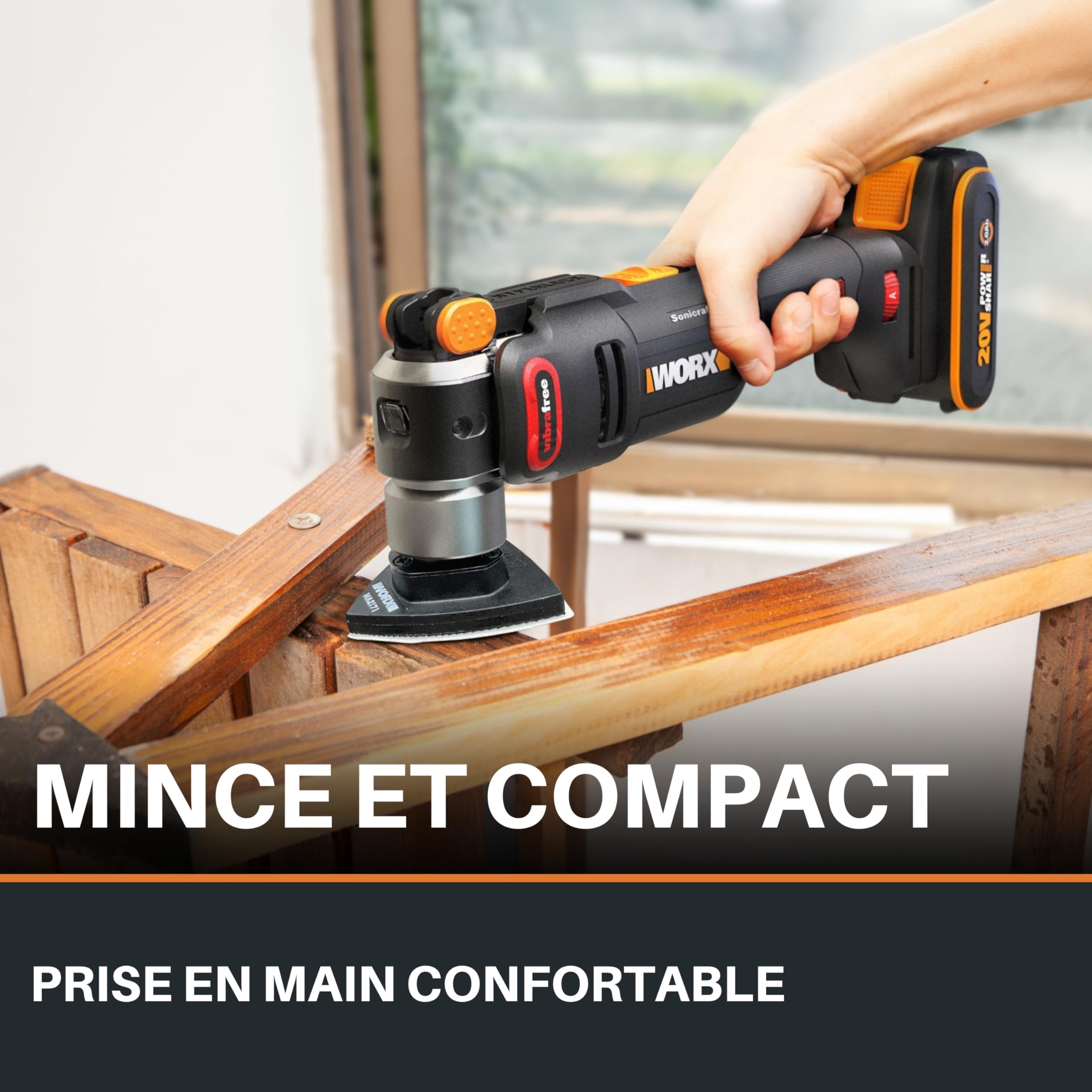 WORX Outil Multifonction sans Fil Brushless 20V WX698.9, idéal Pour Découper, Scier, Meuler, Racler, Gratter, Système de Fixation Universel, livré avec 23 Accessoires, sans Batterie ni Chargeur