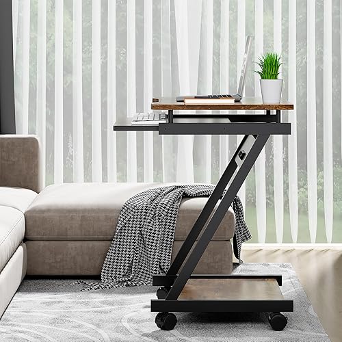 Miniatura 7 de Escritorios pequeños para computadora con toma de corriente, escritorios de oficina en casa en forma de Z para espacios pequeños, escritorio de