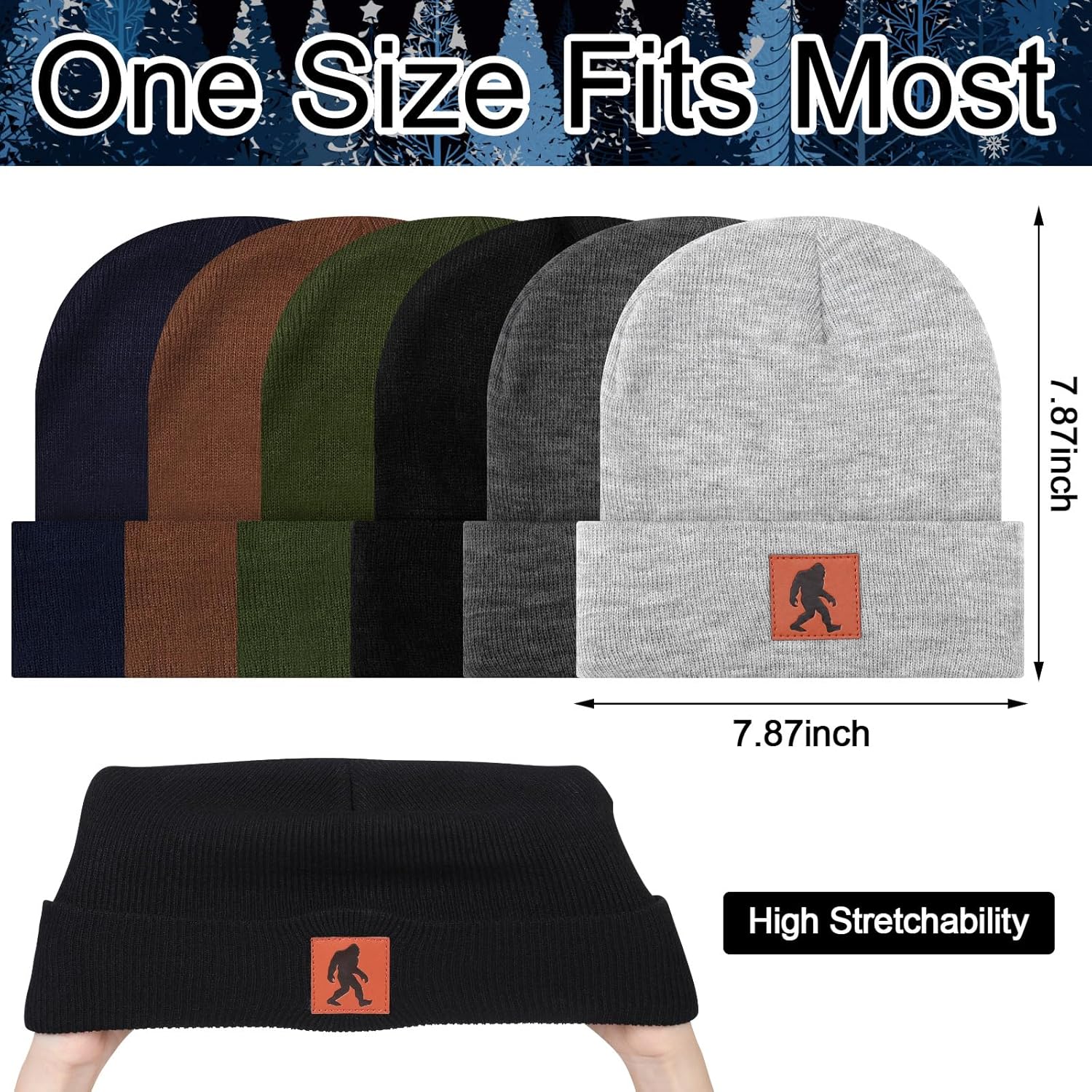 6 Pcs Sasquatch Beanie Sasquatch Hat Winter Knit Cuffed Beanie for Men Women Gifts for Christmas Birthday - Image 2