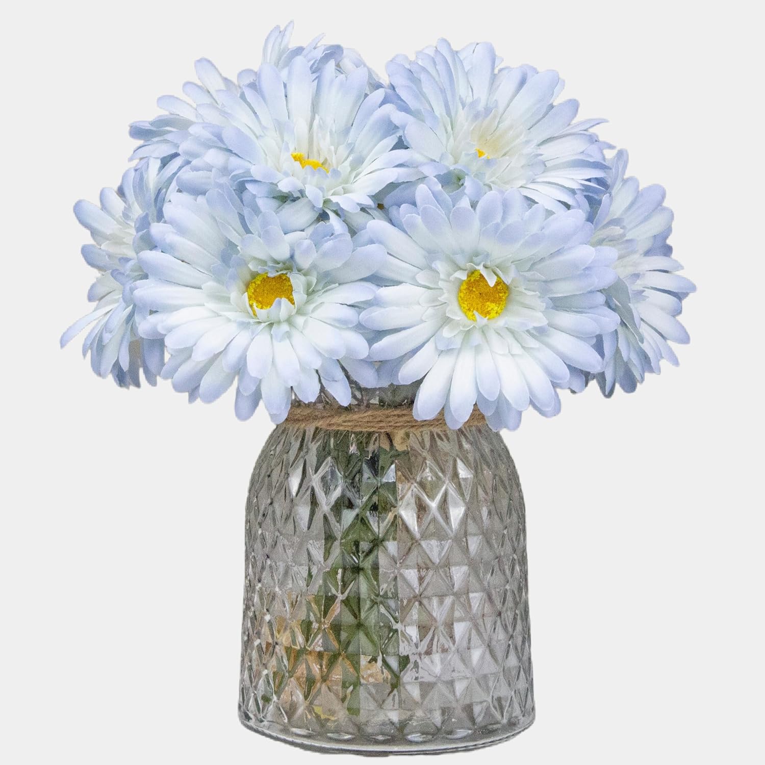 TOPIA Artificial African Daisies Flowers African Daisy Silk Flowers Artificial Gerbera Daisies Pack of 10 (Light Blue)