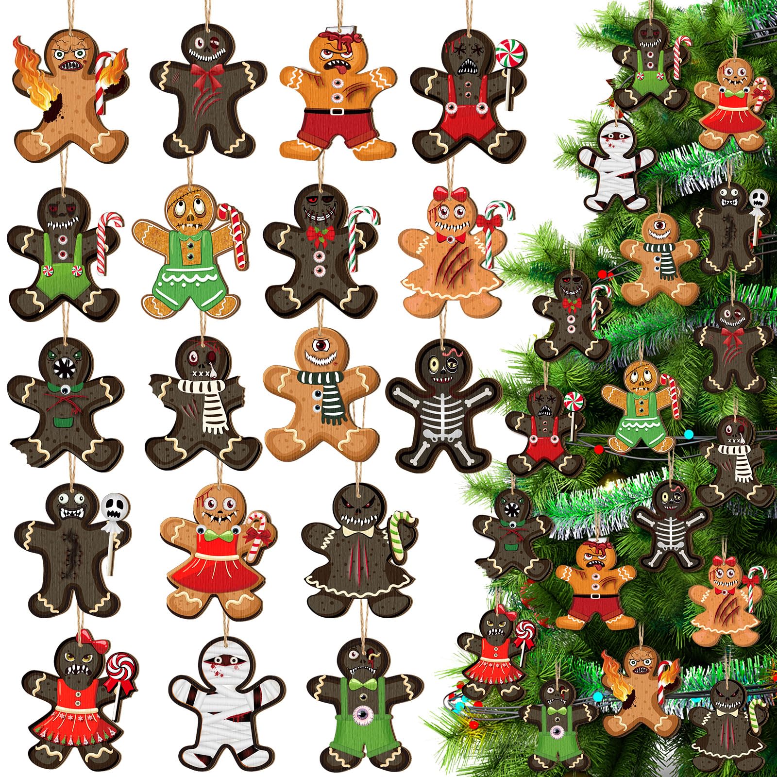 Décoration de sapin de Noël en pain d'épices Kajaia : ornements en bois ciselé de qualité