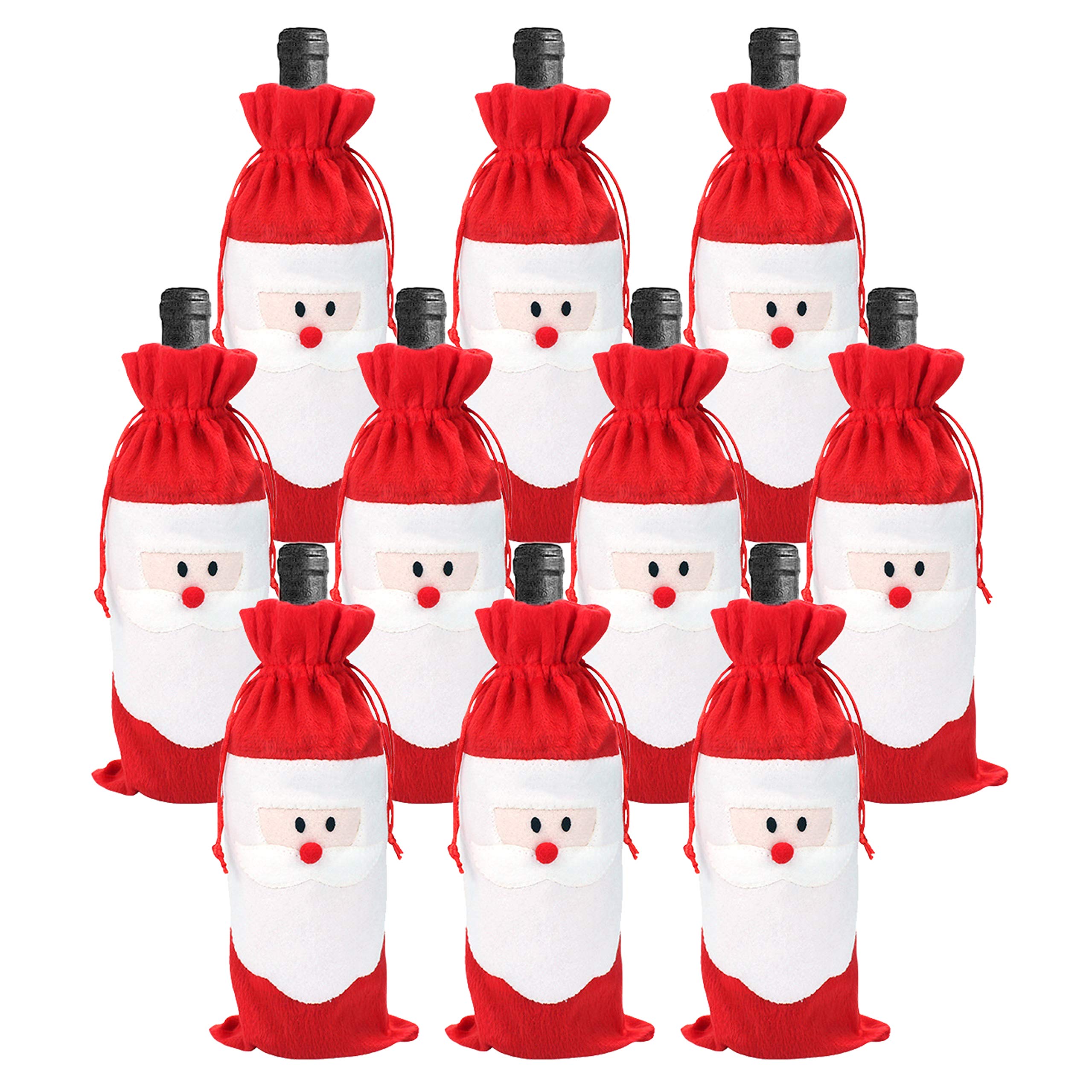 10 Pcs Drawstring Christmas Wine Gift Bag Wine Bottle Cover Decorative Wine Bottle Wine Accessories And Gifts (RED)