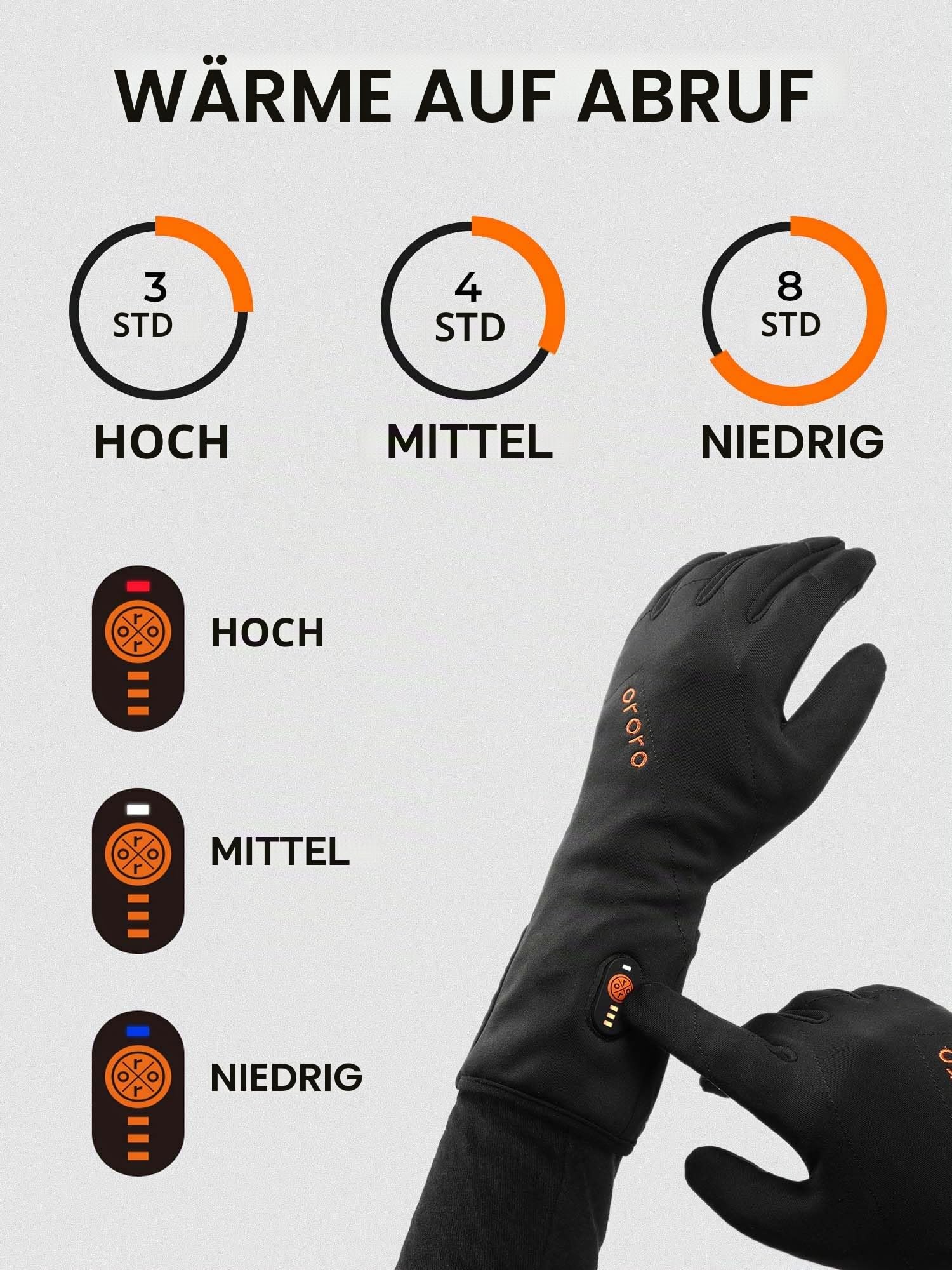 ORORO Beheizbare Handschuhe Dünn Damen Herren, Akku Beheizte Innenhandschuhe für Motorrad Fahrrad und Skifahren