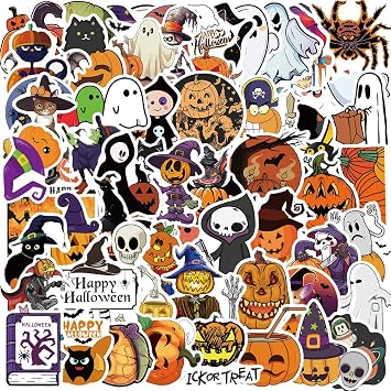 100PCS Halloween Stickers Halloween Pumpkin Theme Stickers Halloween Party Gifts for Adults Happy Holiday Sticker Waterproof Cute Helloween Cartoon Sticker for Kids