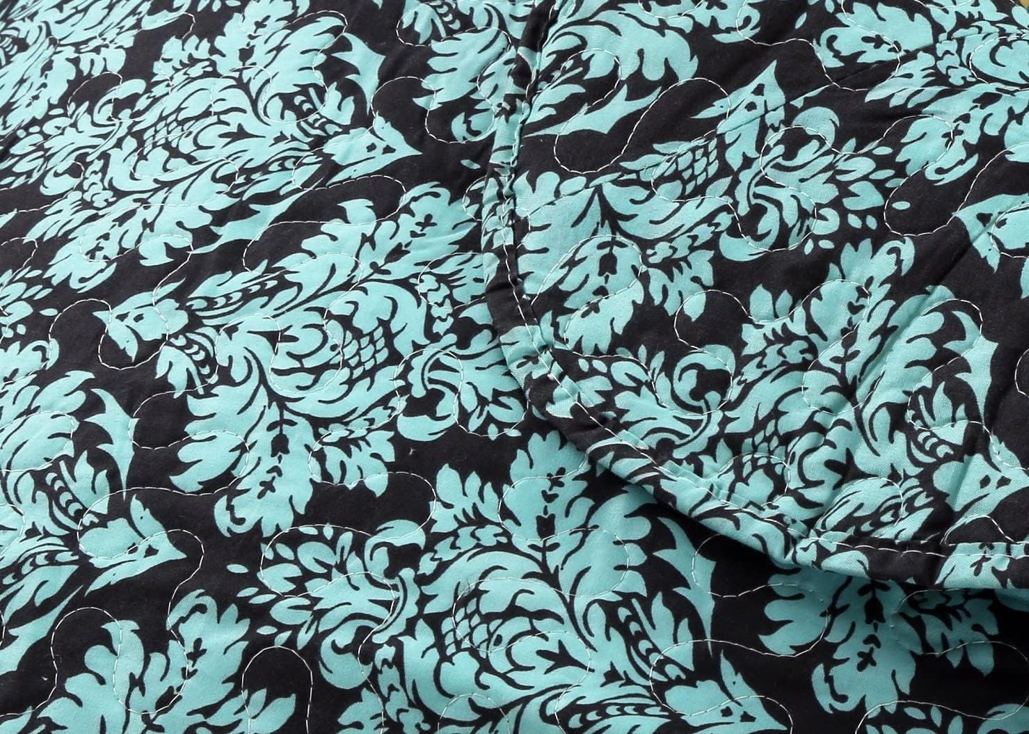 Tache Ivy Queen Patchwork Quilt - Reversible Coastal Turquoise & Aqua Floral Bedspread - Lightweight Breathable Summer Coverlet Set - 3 Piece (94 x 94 Inch)