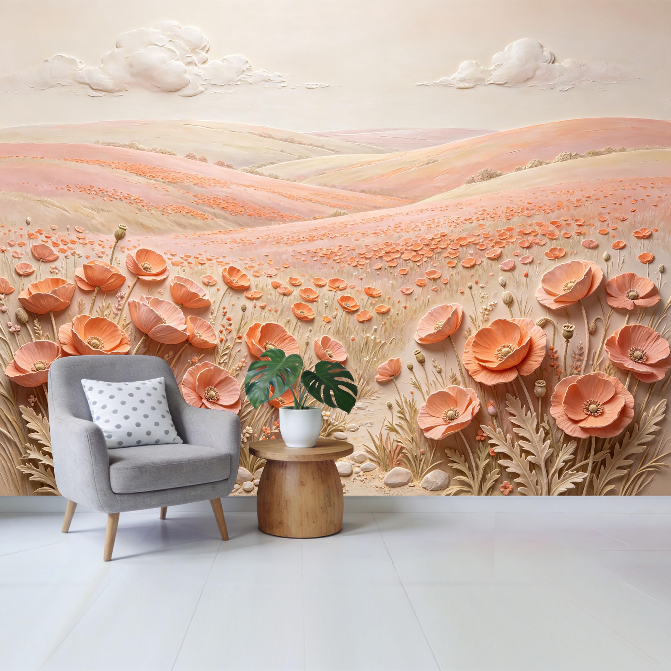 Qzlithotic Yq2605250857 Custom Size Wall Mural Pastel Blush Floral Field Landscape Textured Oil Painting Selfadhesive Wall Fabric Removable Wallpaper For Home Office Decor