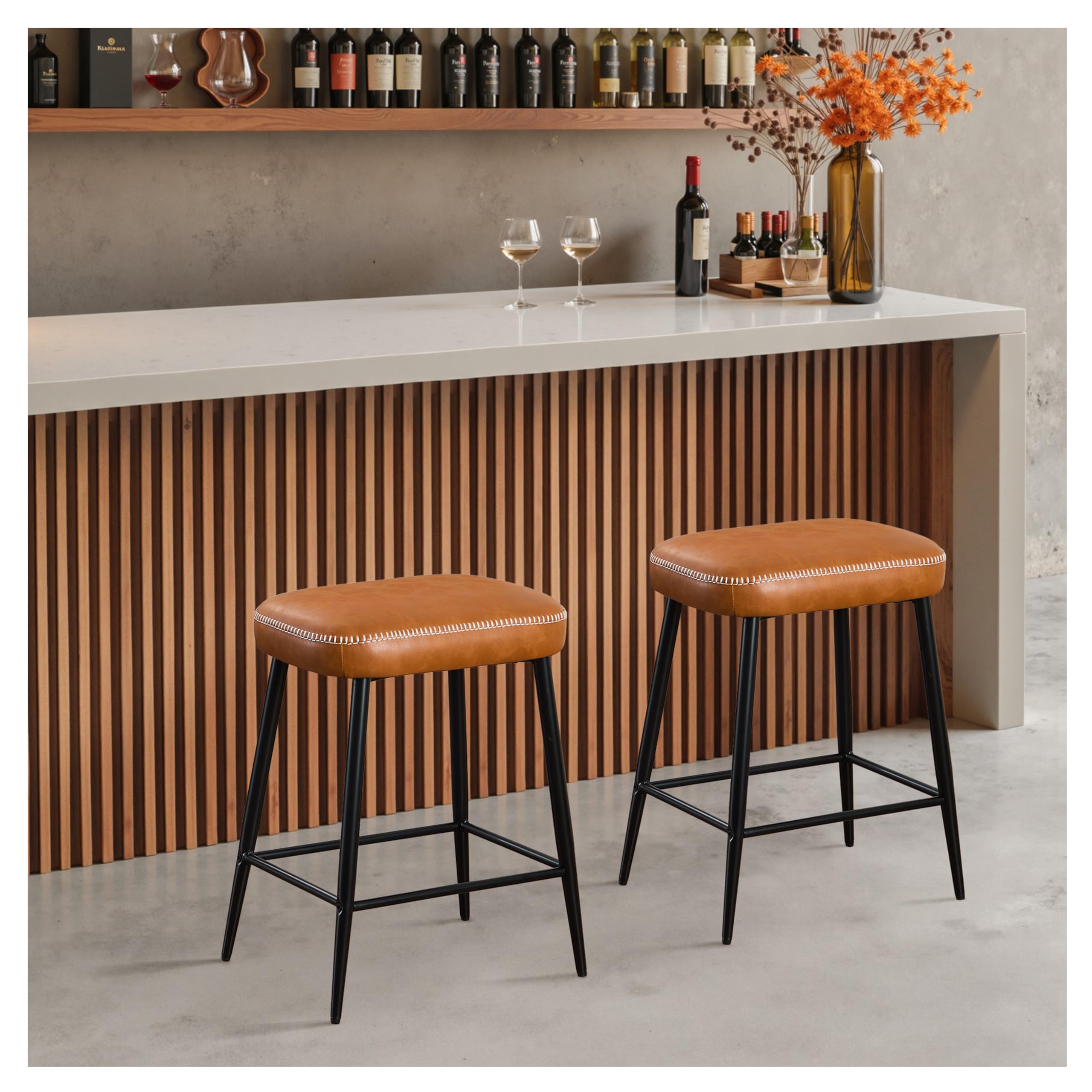 STOOLINK 24 Inch Bar Stools Set of 2, Counter Height Bar Stool for Kitchen Island, Metal Bar Stools for Counter, Modern Kitchen Stools with Sturdy