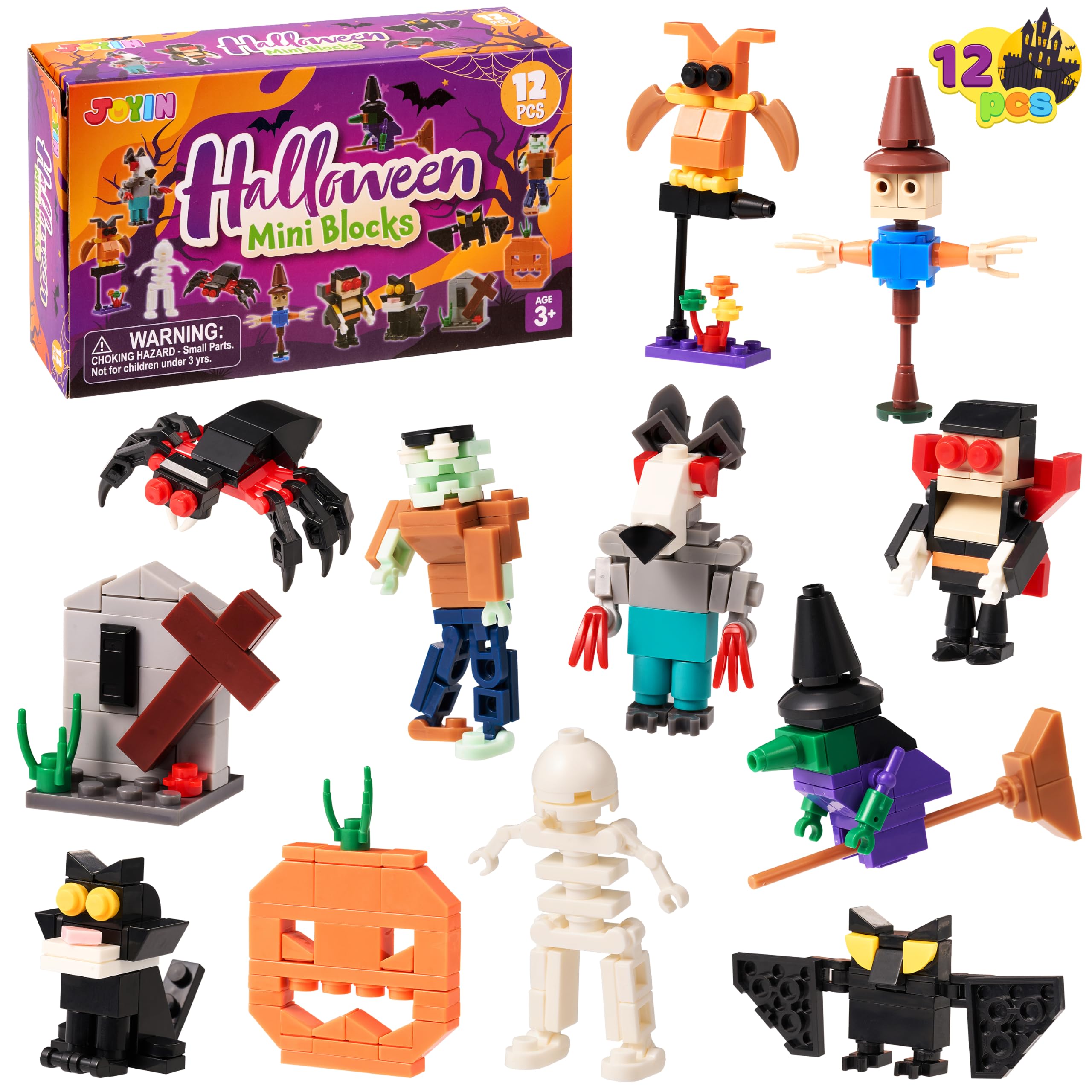 JOYIN 2 PCS Halloween Character Building Blocks Set, Devil Building Blocks Kit for Kids Trick or Treat, Ideal Basket Stuffers Goodie Bags, Halloween Party Favors, Halloween Kids Party Favors
