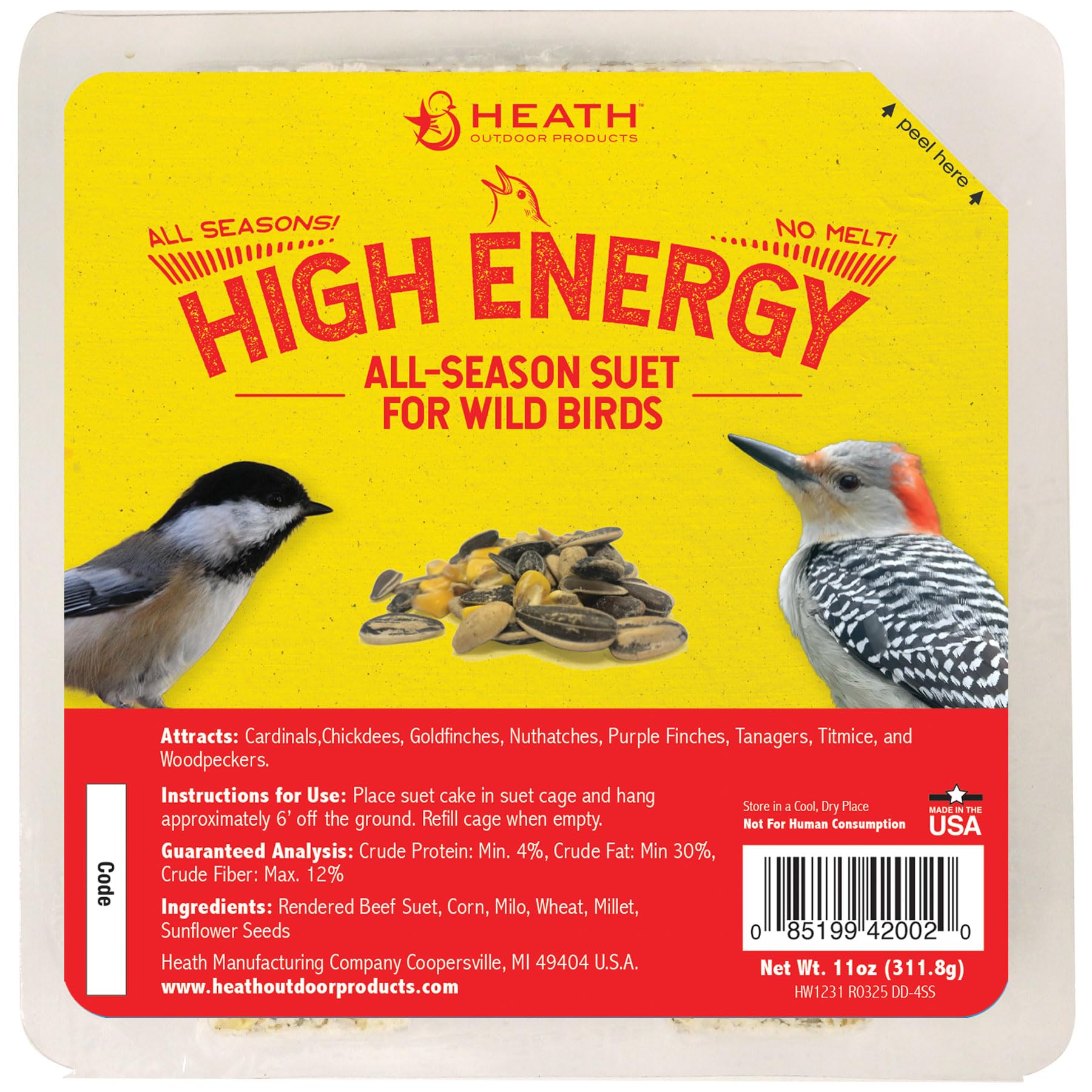 Heath Outdoor Products DD4SS: 11-Ounce Bird's Blend High Energy Suet Cake - 12-Pack Case