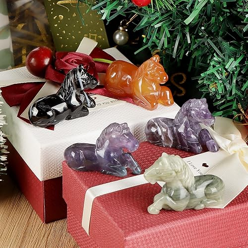 Miniatura 7 de Estatua de caballo de cristal para decoración del hogar, escultura de caballo curativo tallada a mano, pisapapeles, centro de mesa, adorno de