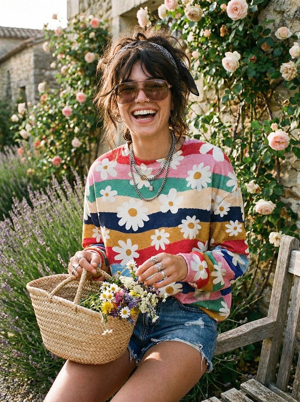 AIMITAG Fall Wildflower Sweatshirt Women Casual Long Sleeve Printed Flowers Shirts Boho Cottagecore Floral Autumn Pullover
