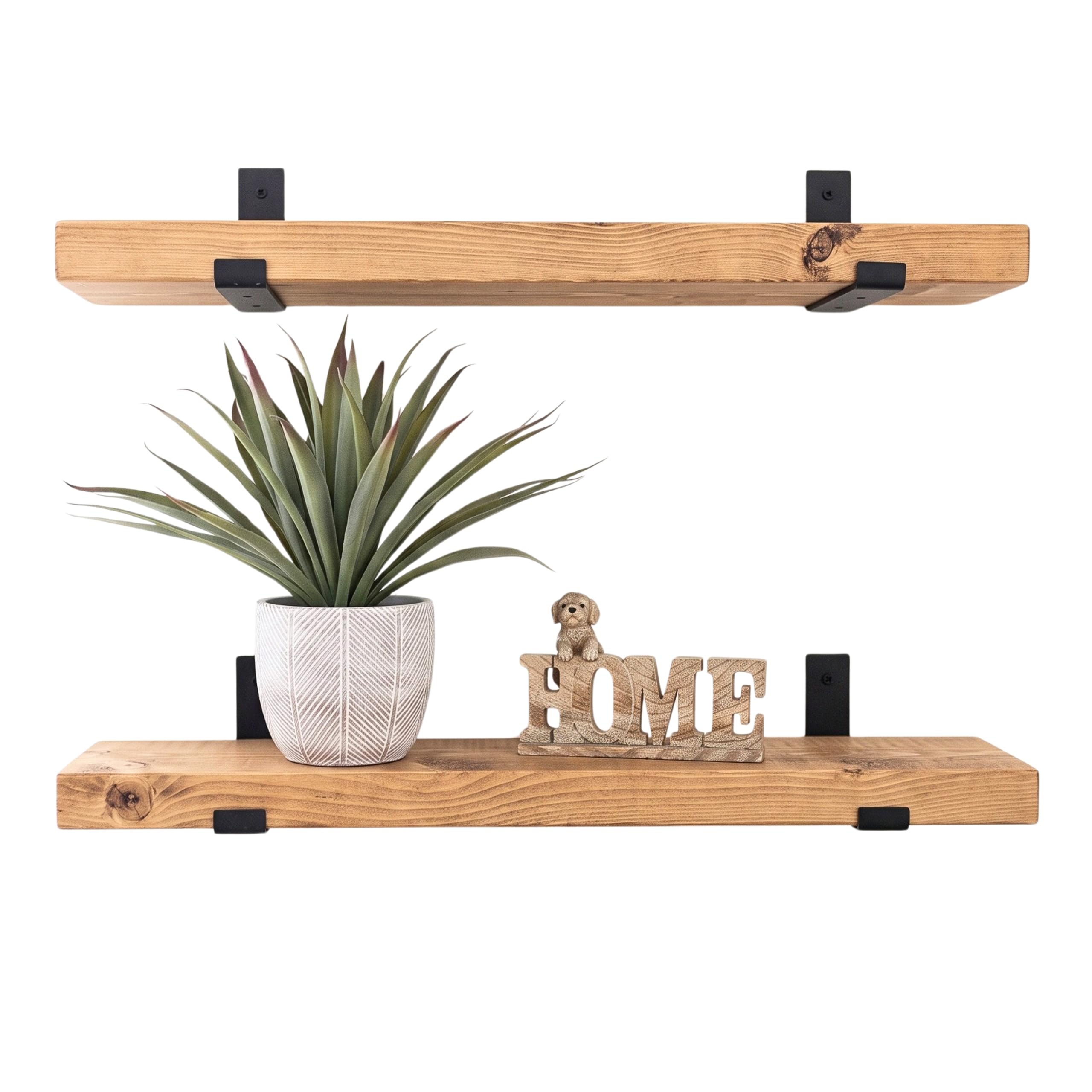 Handmade Rustic Wooden Floating Shelves | Set of 2 | Heavy-Duty Wall Shelves with Black Seated Brackets β Ideal for Kitchen, Living Room, Bedroom & Bathroom Storage & DΓ©cor (Set of 2, 140cm)