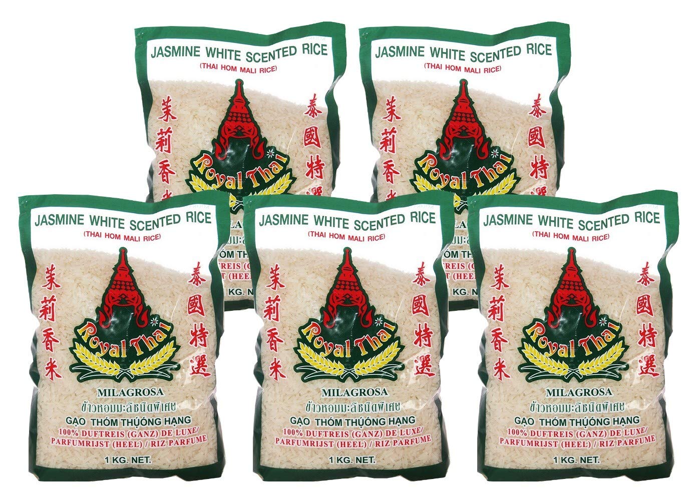 Royal Thai Lot de 5 boîtes de riz au jasmin parfumées au jasmin 5 x 1000 g