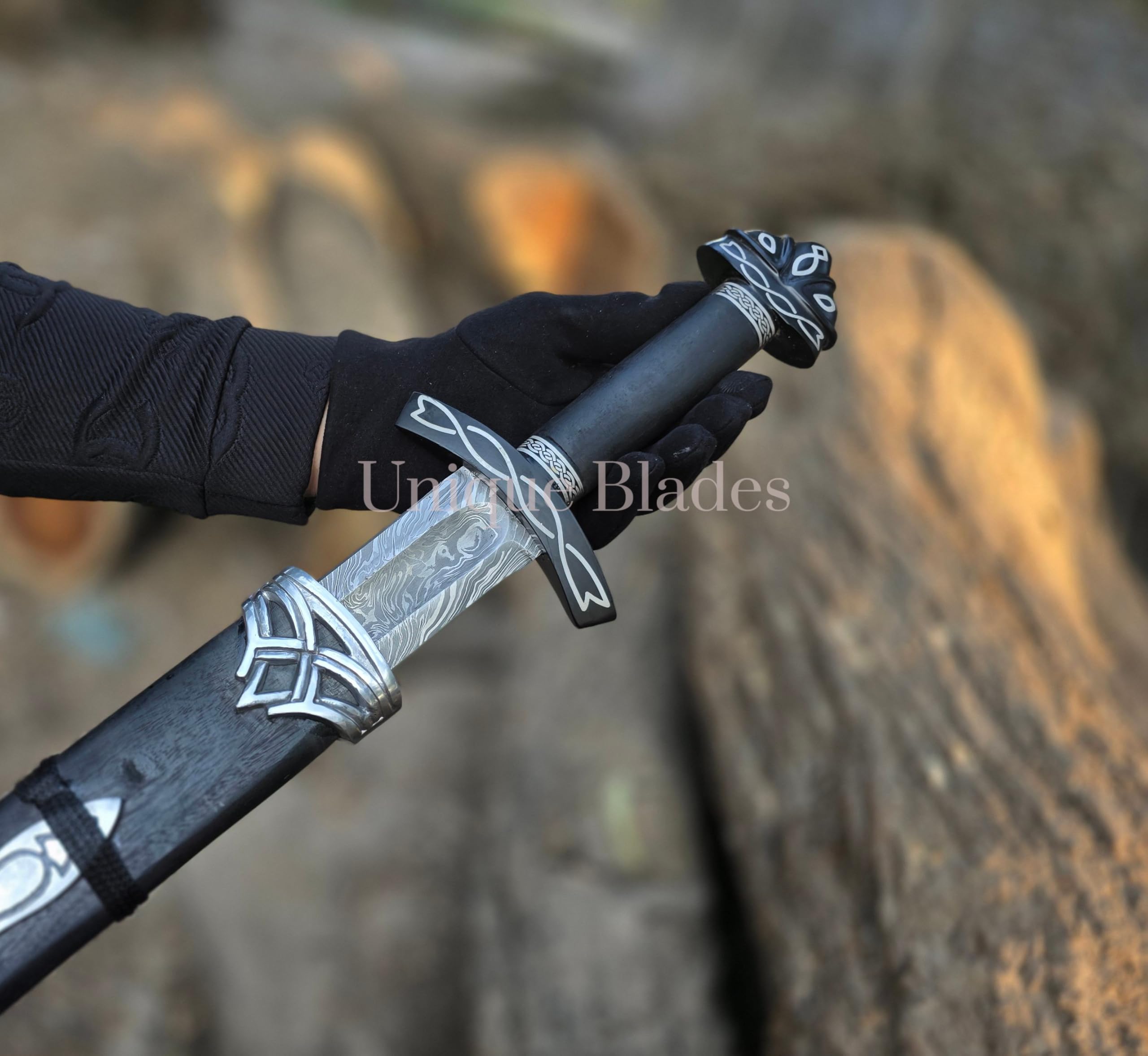 Northman Schwert 1095 Damaszener Stahl Vollgriff Mit Scheide 96,5 cm, Viking Northman's, Kampfbereit Mittelalterlich Schwarz