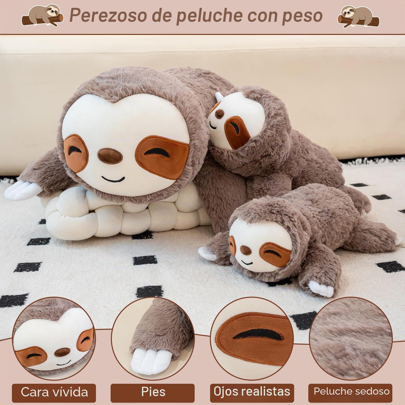 SQEQE Peluche de Perezoso con Peso, Suave Perezoso, con Peso, Bonitos Peluches para niños y Adultos, 60 cm
