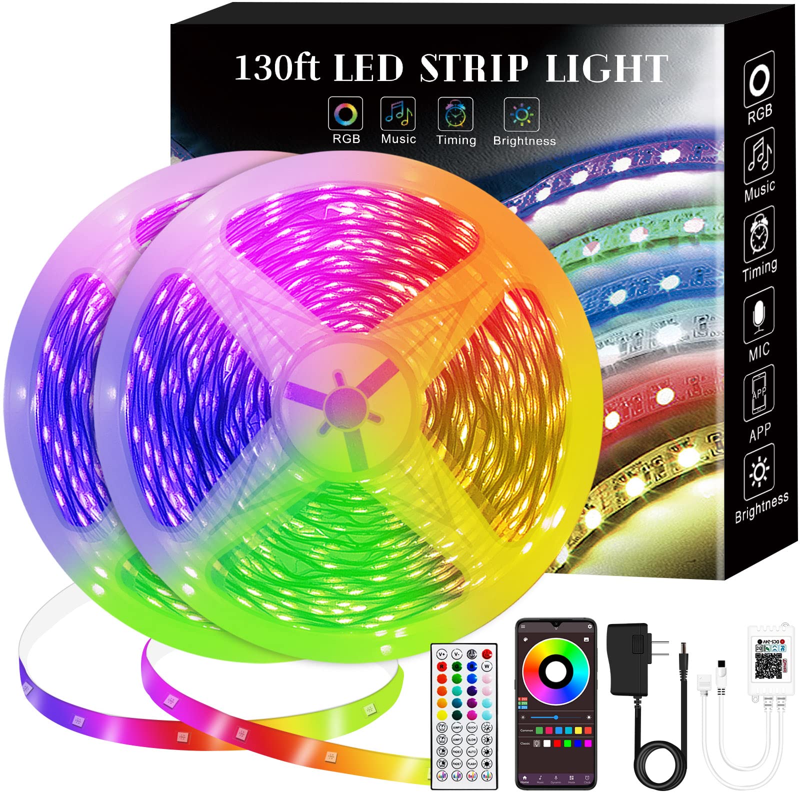 Amazon.com: RUISHINE 130 ft LED Lights for Bedroom, Smart Led Strip Lights  with App Control, Music Sync RGB Color Changing LED Light Strip with Remote  for Room Home Ceiling Party Christmas Decoration :