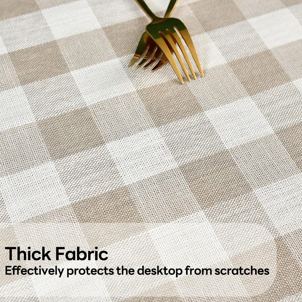 Yofori Gingham Tablecloth Rectangle Table Cloth Heavy Duty Cotton Checkered Table Cover for Spring Picnic Kitchen Dining(C-Beige, 52x70 inch)
