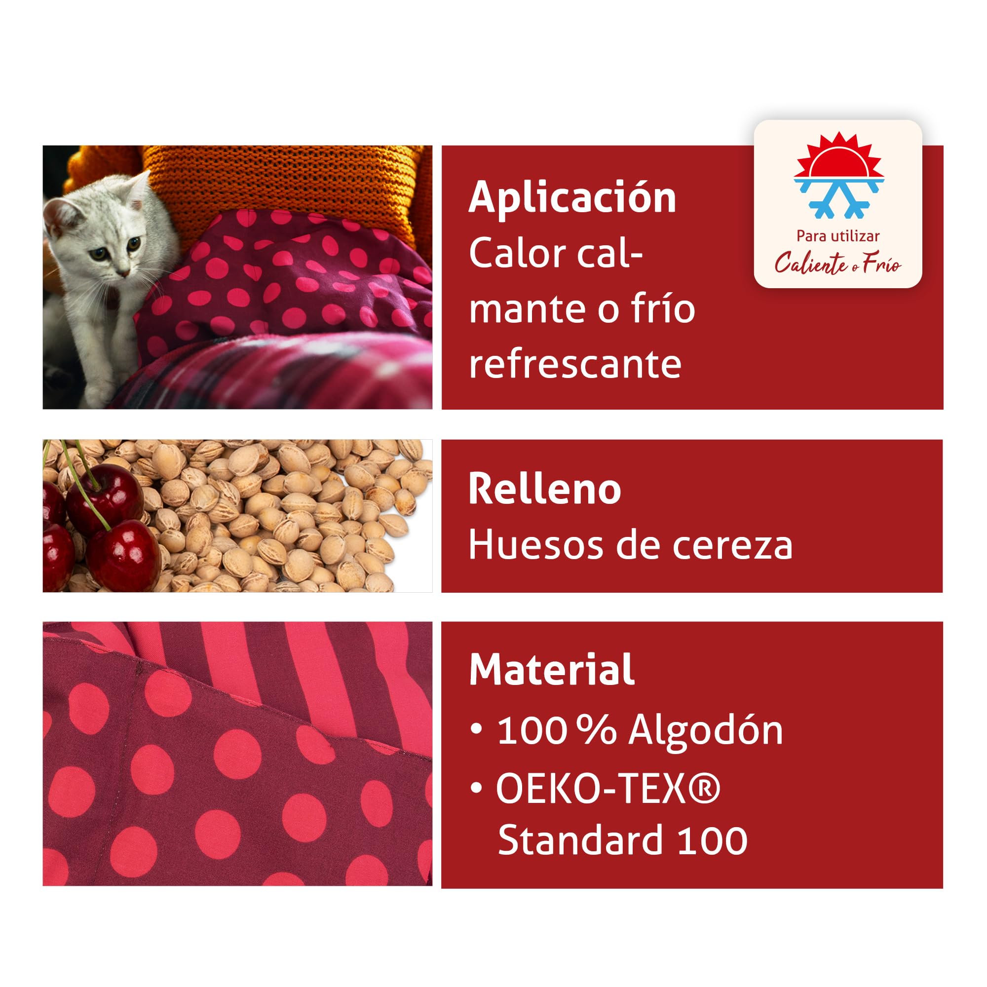Saco Termico Huesos Cereza, Saco Semillas Microondas para Dolor Lumbar, Espalda, Cervicales, Saco Termico Semillas, Bolsa Semillas Calor Microondas, Cojin de Semillas para Microondas 17x45 cm
