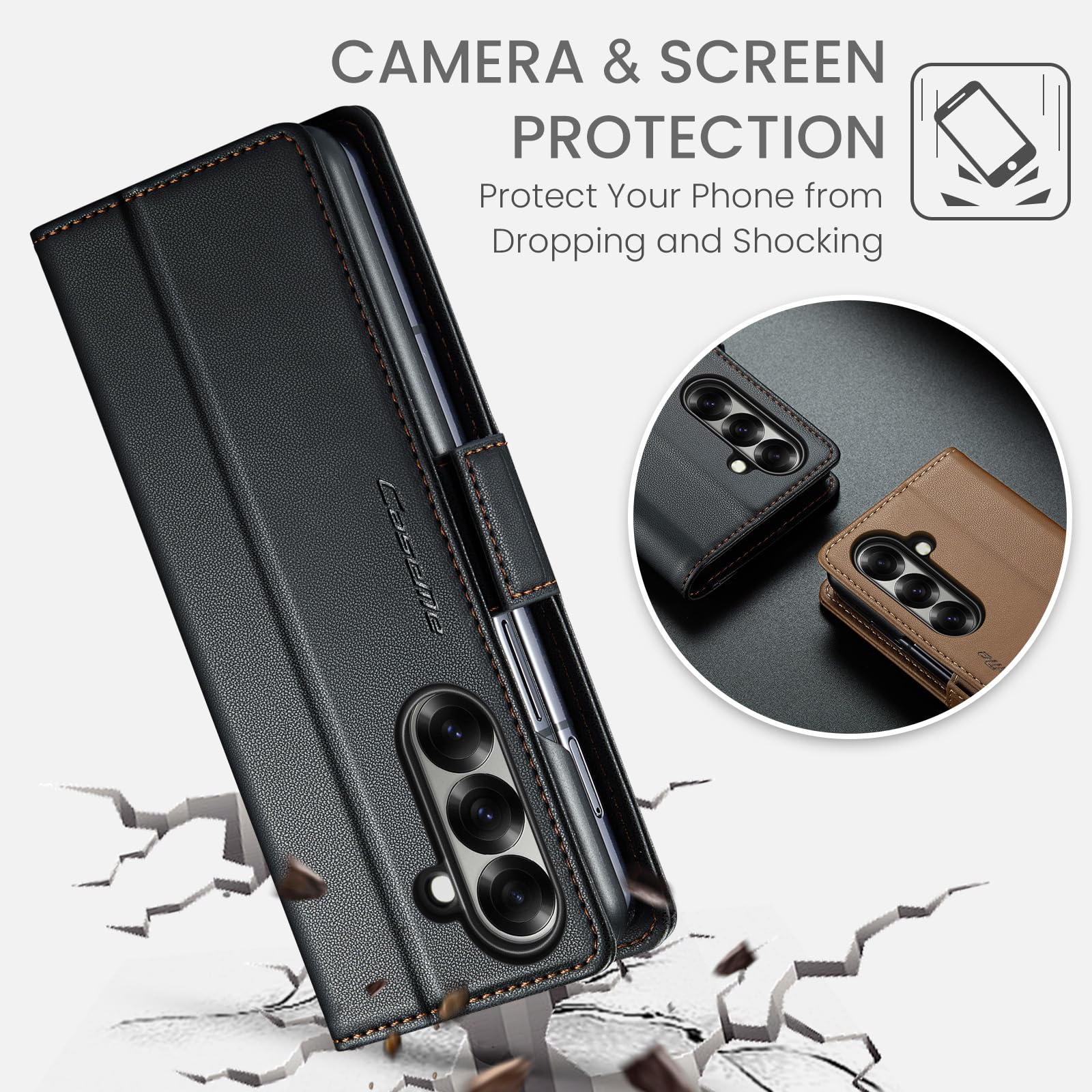 for Samsung Galaxy Z Fold 7 Case, Premium PU Leather Wallet Case Flip Cover with [RFID Blocking][Card Holder][Stand Function] Shockproof Protective for Samsung Galaxy Z Fold 7, Black — view 6