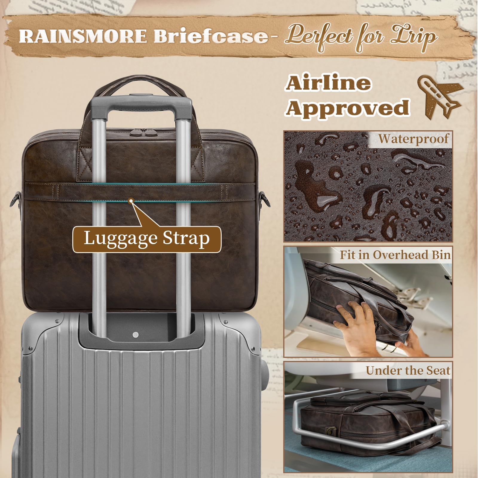 RAINSMORE Borsa Lavoro Uomo Borsa Porta PC 15,6 Pollici Impermeabile Borsa Tracolla Valigetta Documenti Uomo per Università Insegnanti Scuola Ufficio