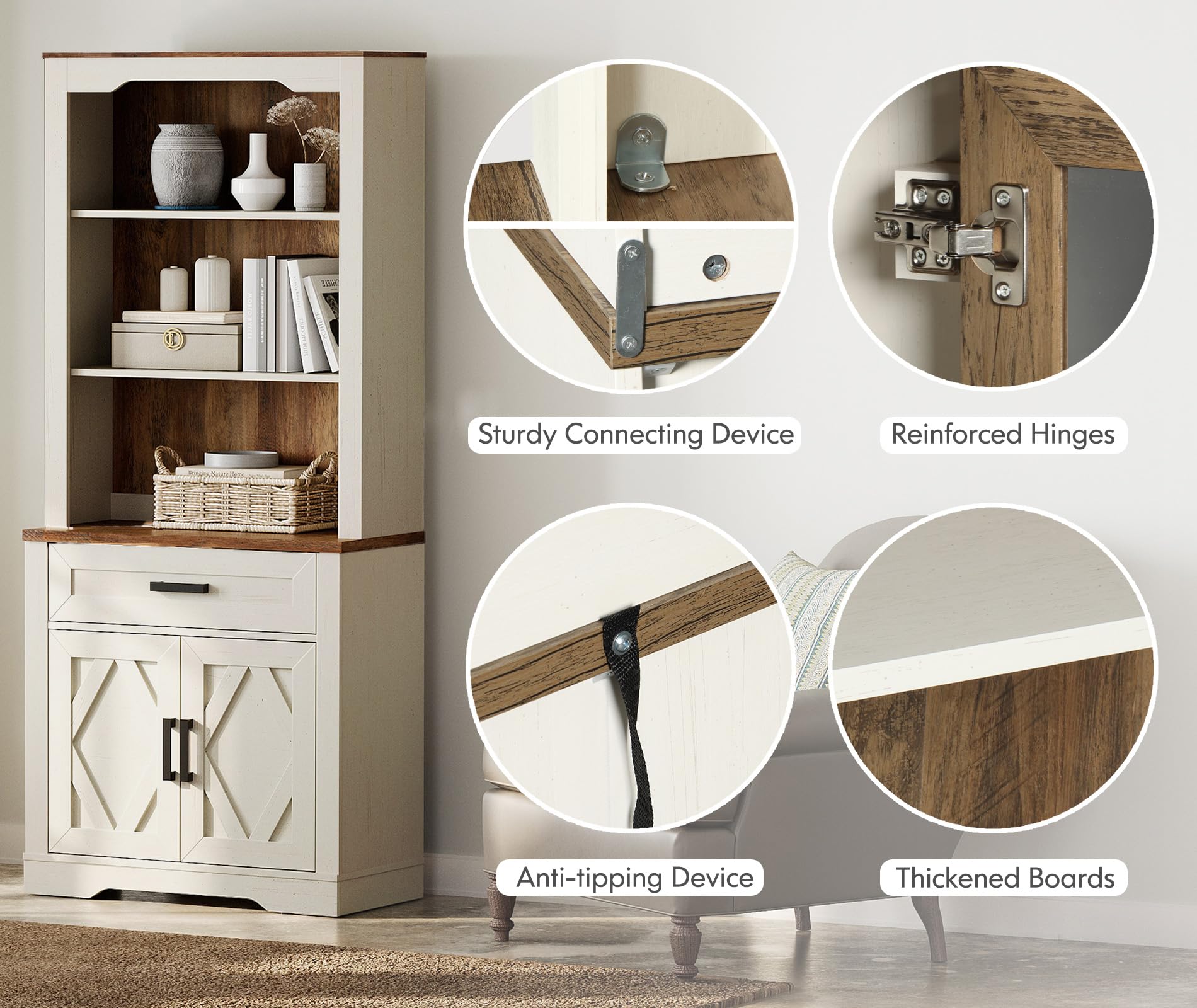 WAMPAT Farmhouse Entertainment Center with Bookshelf for TVs up to 75