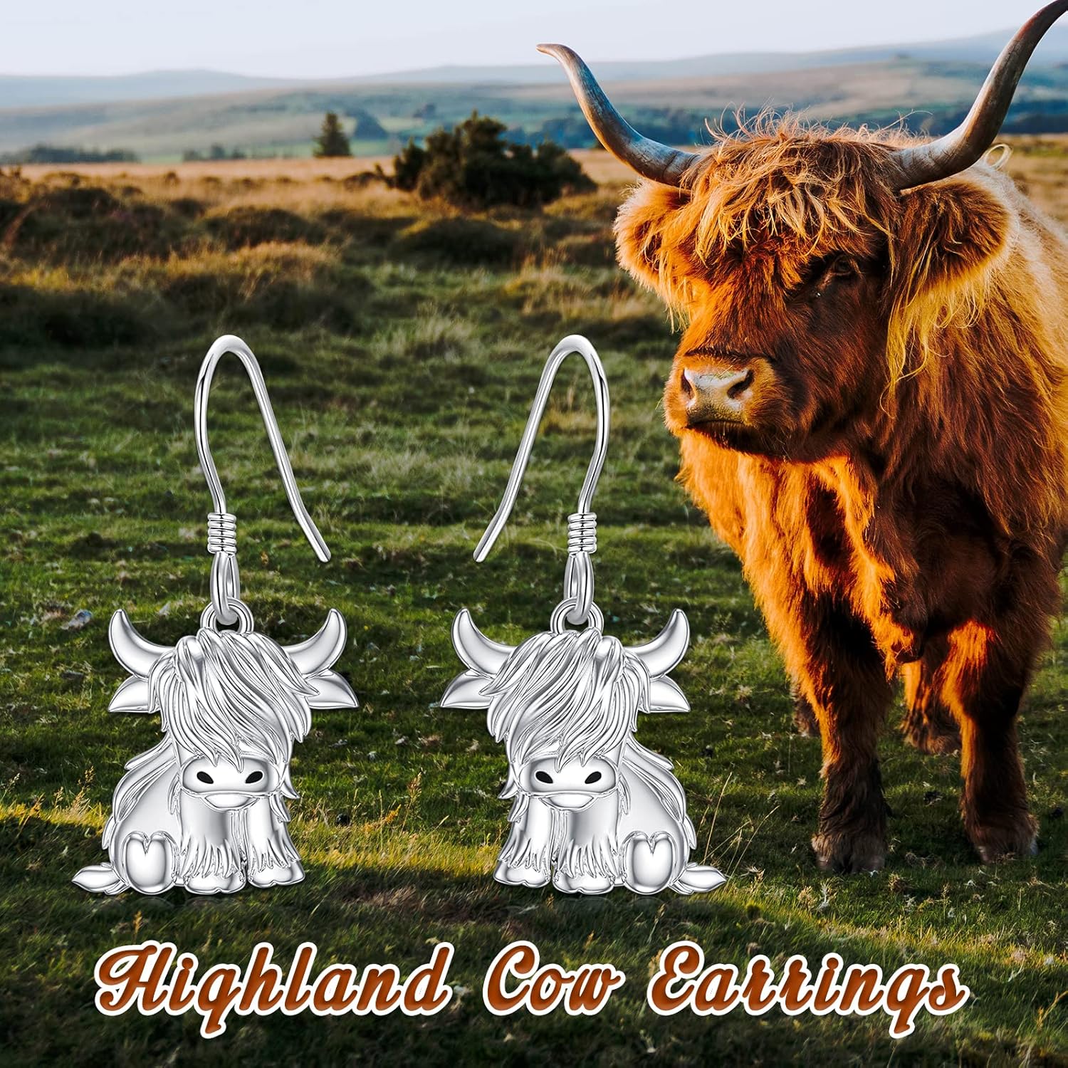 Highland Cow Earrings 925 Sterling Silver Highland Cow Dangle Stud Leverback Hoop Earrings Highland Cow with Sunflower Jewelry Highland Cow Gifts for Women - Image 2