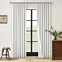 Vista 15 de Cortinas de lino 100% opacas de 90 pulgadas con pliegues de 2 paneles para sala de estar, con pestaña trasera plisada, cortinas oscuras
