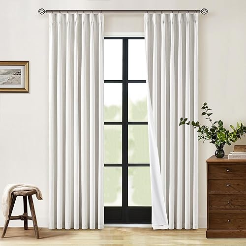 Miniatura 15 de Cortinas de lino 100% opacas de 90 pulgadas con pliegues de 2 paneles para sala de estar, con pestaña trasera plisada, cortinas oscuras con forma de
