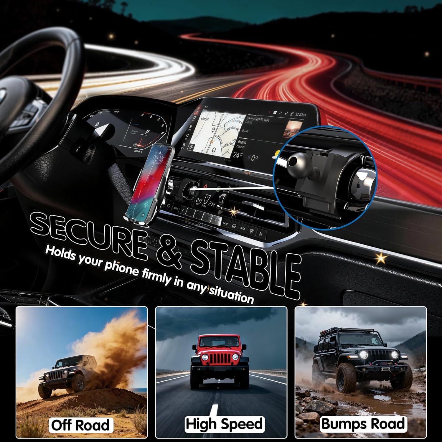 Car Phone Mount for BMW X5 2019–2023, X6 2020–2022 & X7 2019–2022, 15W Fast Charging Auto-Clamping BMW X5 Phone Holder, Stable Reinforced Ball Joint, 360° Adjustable Car Accessories