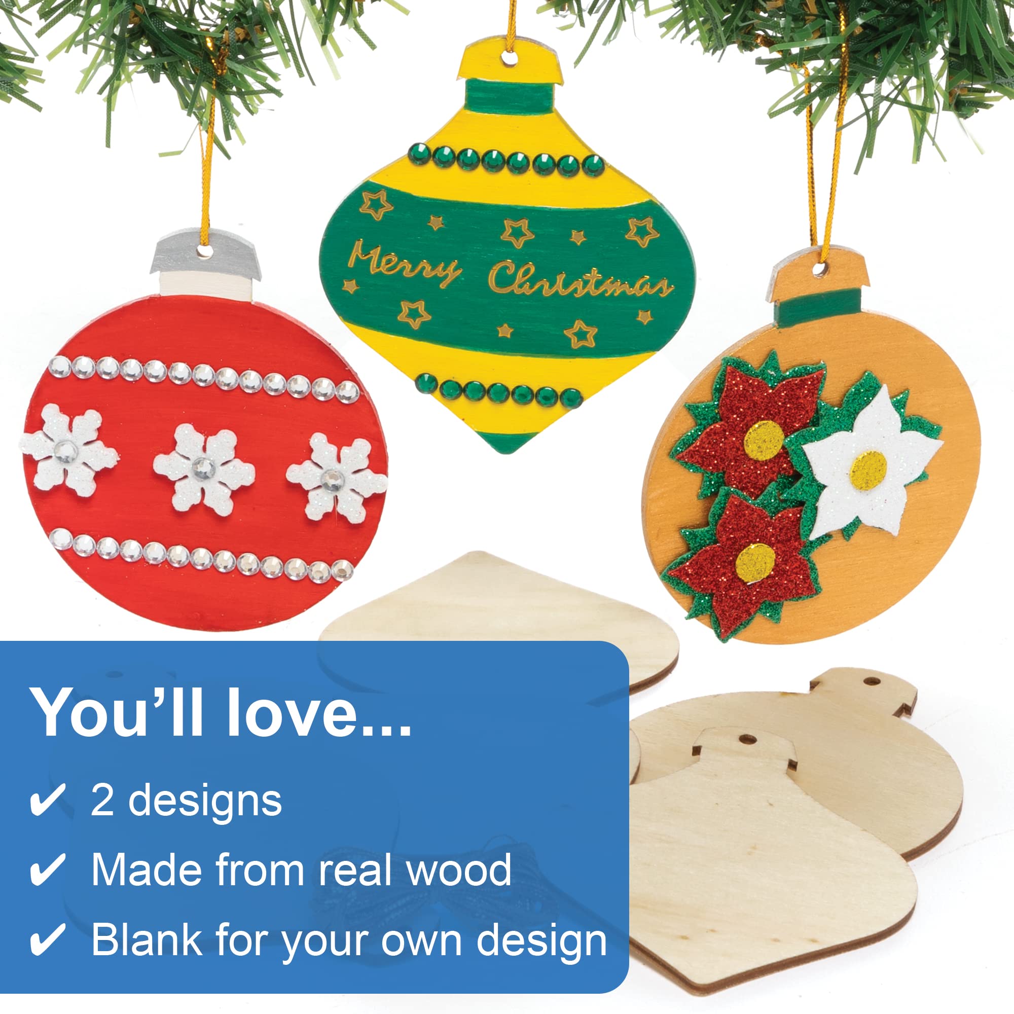 Lot De 4 Cadres Photo En Bois De Noël à Décorer – Kits DIY Pour Enfants – Baker Ross – 17,5 Cm