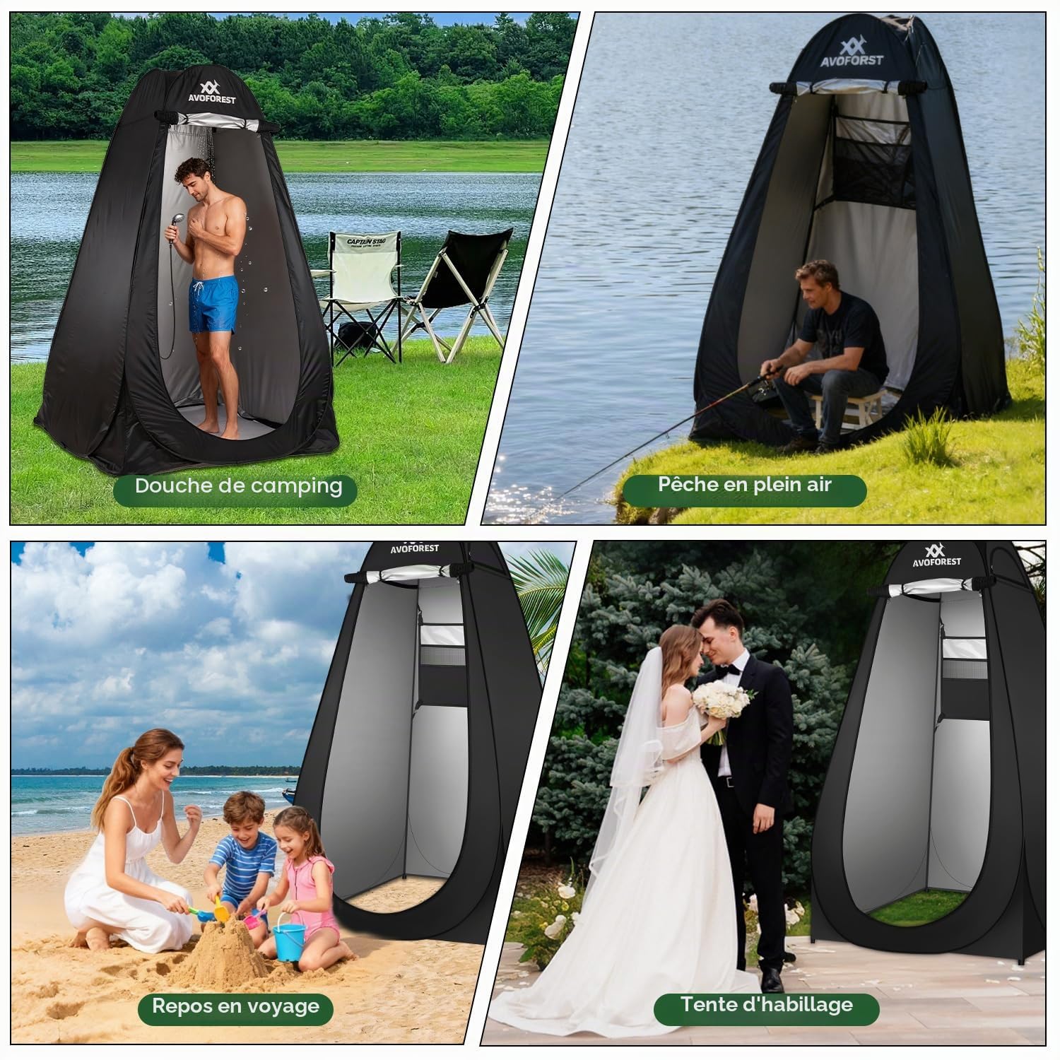 Tente de douche pop-up, avec sac de transport et accessoires, vestiaire mobile, intimité, toilettes d'extérieur, camping, randonnée, plage, pêche