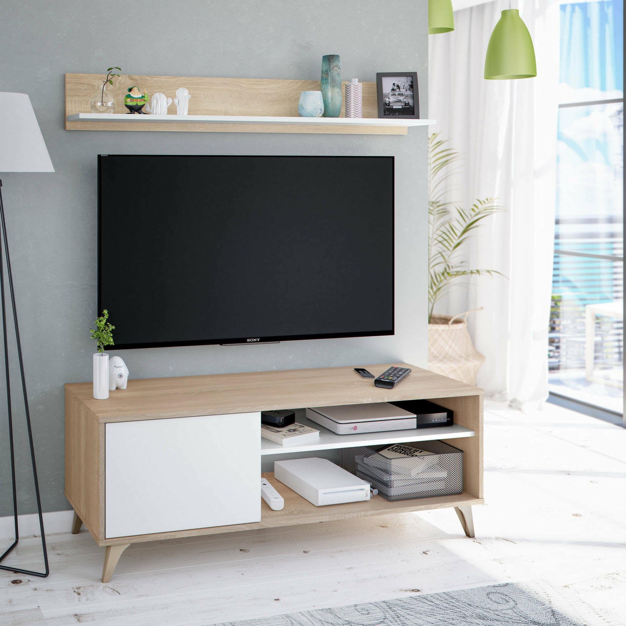 Mobile Porta TV Asinara, Credenza Bassa Da Soggiorno, Madia Da Salotto Per Televisione 155x43h47 Cm Rovere Nodi