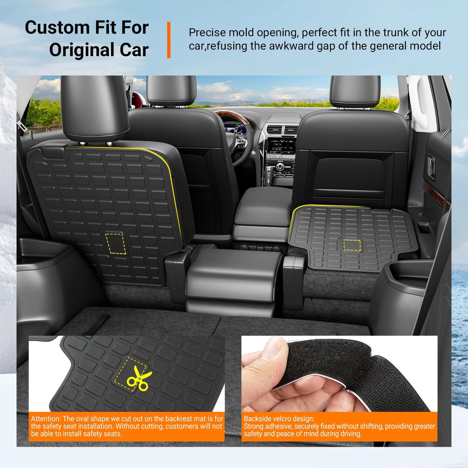 powoq 6-Seat Cargo Mat Compatible with 2020-2026 Ford Explorer Trunk Mat 2nd Row Backrest Liner TPE Trunk Cargo Liner Replacement for 2020-2026 Ford Explorer Accessories