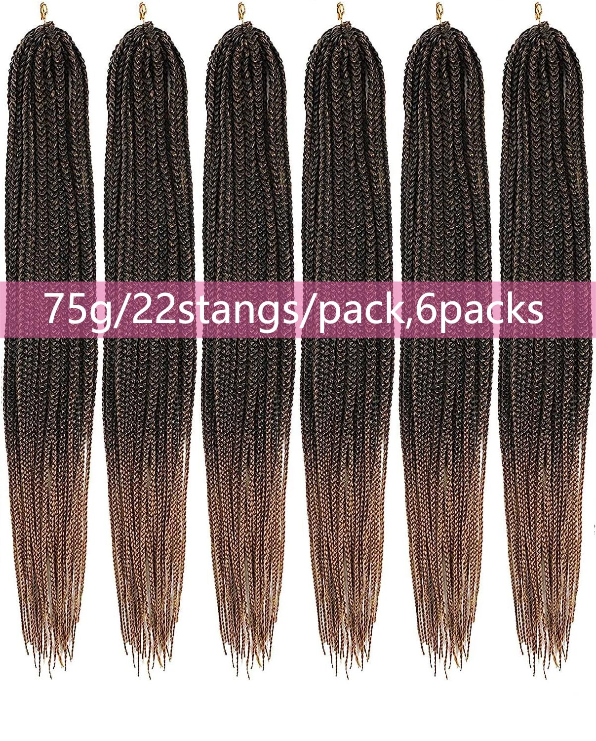 TAOYEMY Box Braids Crochet Hair Extensions 16 Inch 6 Packs, 22 Strands/Pack, Synthetic Braiding Hair for Women & Girls (T27#, 16 inch) - Image 2