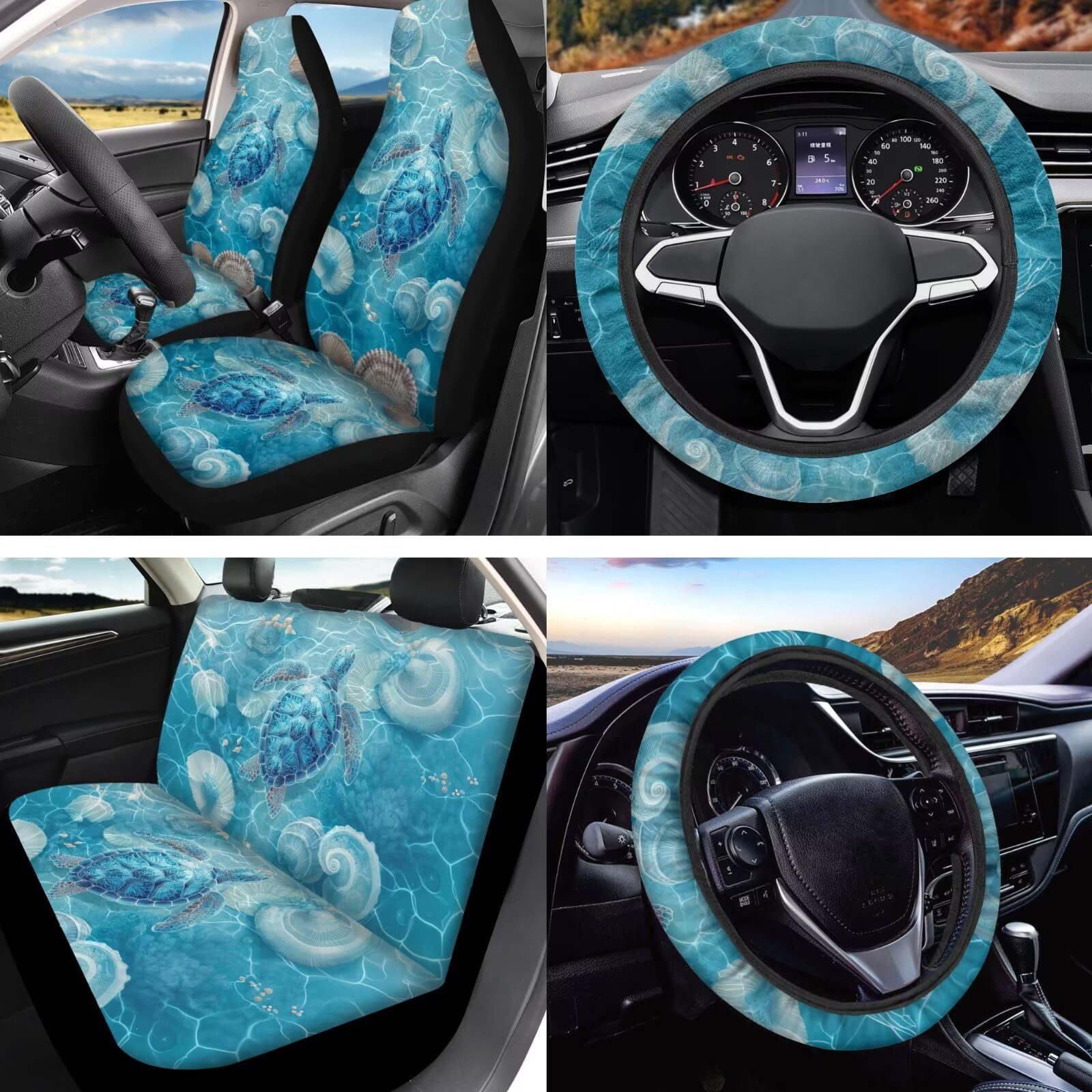 Set di coprisedili universali per interni auto, con coprivolante, poggiatesta, imbottiture per cinture di sicurezza, per camion, berlina, SUV, blu