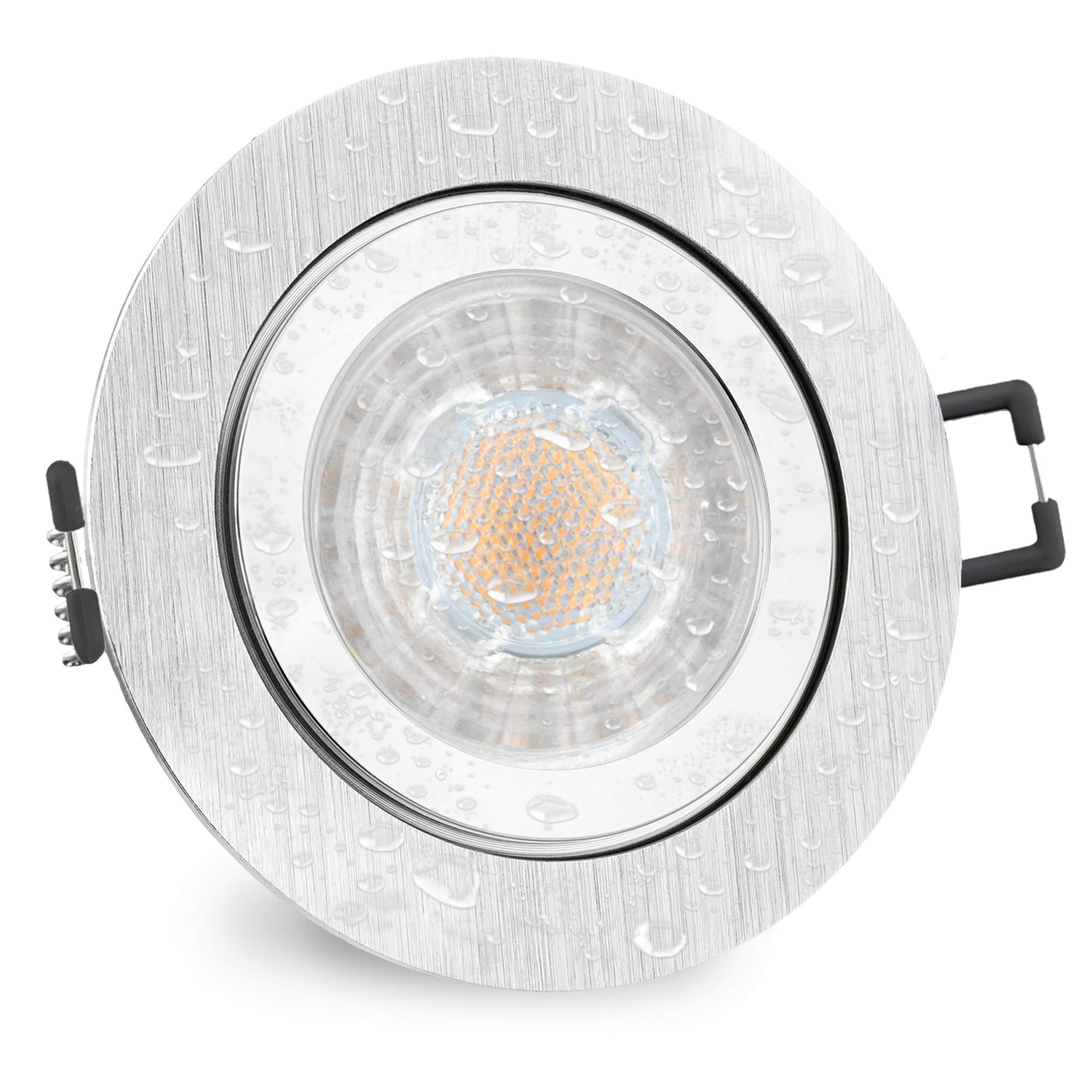 SSC-LUXon 6er Set RW-2 Bad Einbaustrahler GU10 LED dimmbar - mit tauschbarem LED GU10 7W warmweiß - Spot rund gebürstet IP44 Bad & Außen