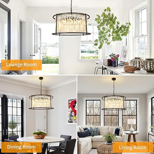 Miniatura 4 de Lámpara de araña de cristal negro, lámpara colgante negra, lámpara redonda de 8 luces, lámparas de techo para comedor, sala de estar, dormitorio,