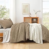 Vista 5 de Litanika Taupe Queen Size Comforter Sets, 3 Pieces Lightweight Chevron Tufted Bedding Comforter Set, Fluffy Down Alternative Comforter Bed Set Gift