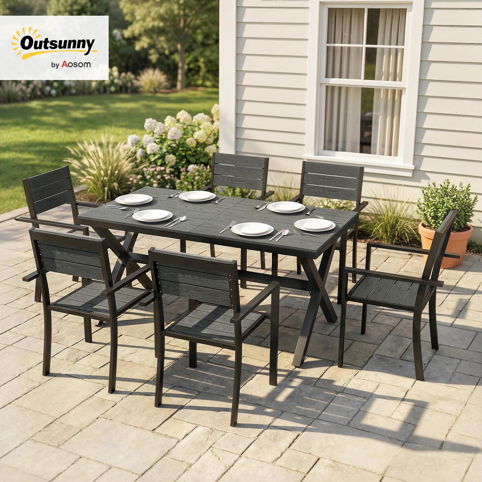 Outsunny Salon de Jardin 7 Pièces, Table et Chaises Aluminium pour 6, Gris