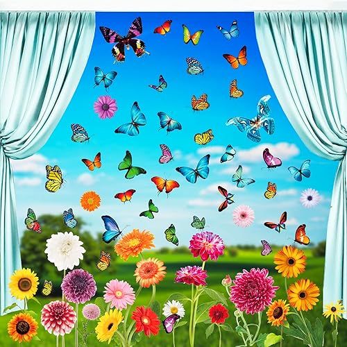 Adhesivos para ventana de primavera mariposa 84 piezas anticolisión para ventana de vidrio decoración de ventanas suministros de fiesta de primavera