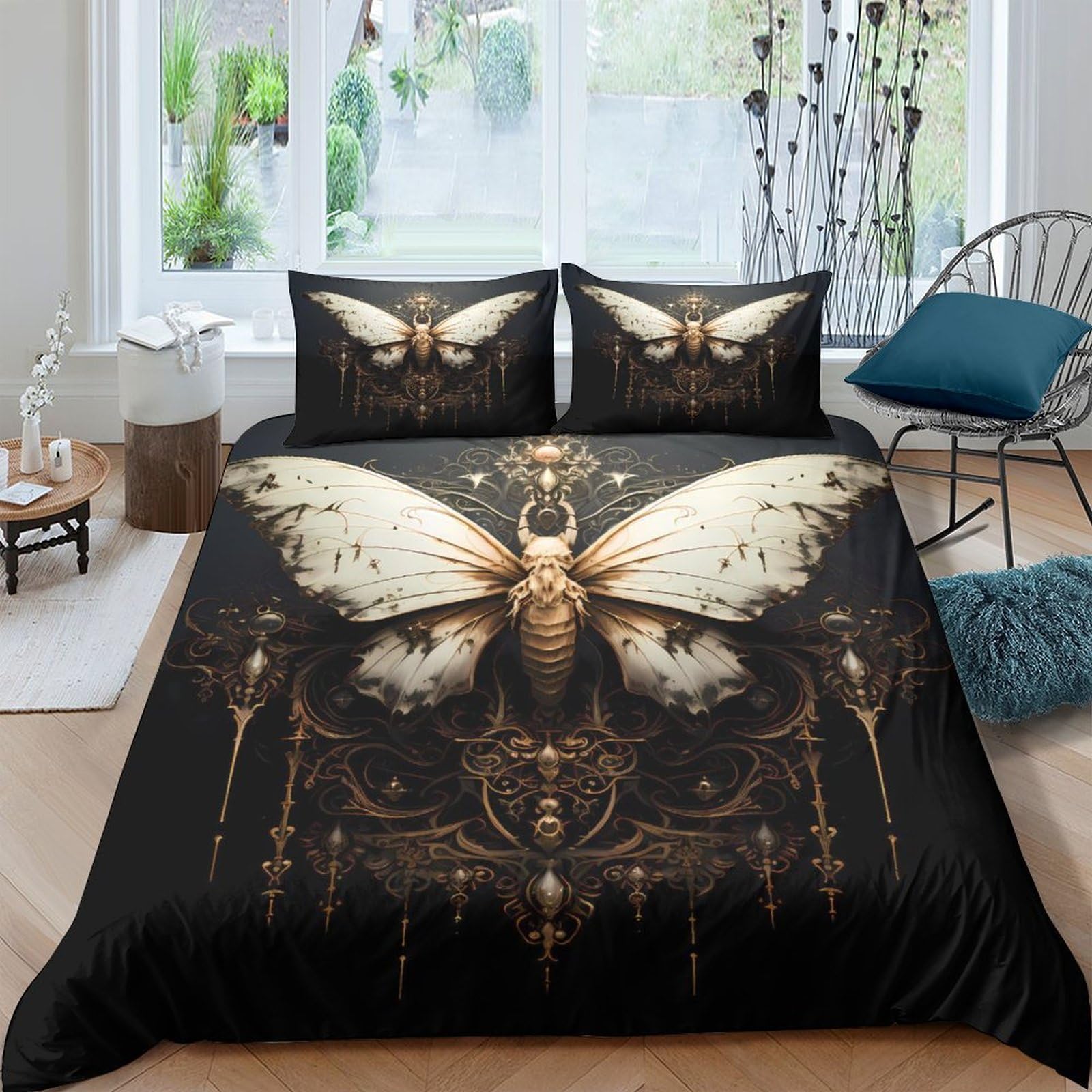Ctjqhvkz Style-9 3D Printed Moth Fantasy Fitted Sheet Microfiber Artistic Gothic Insect Bed Cover For Bedroom Dorm Decor Easy Care Single（135X200cm）